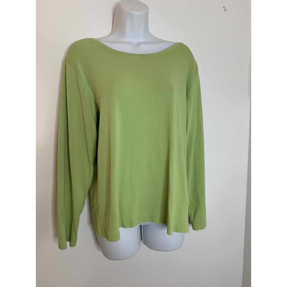 Chico's Solid Apple Green Top Blouse Cotton  3/4 sleeve 2 L (09)